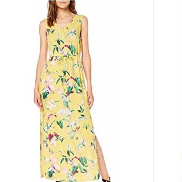 VERO MODA SIMPLY EASY SLIT YELLOW MAXI DRESS XS - Picture 1 of 9
